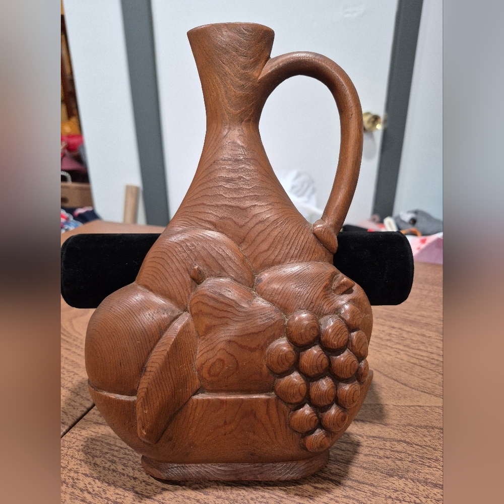 Kitschy 1977 Handmade Wooden Fruit And Pitcher Wall Hanging